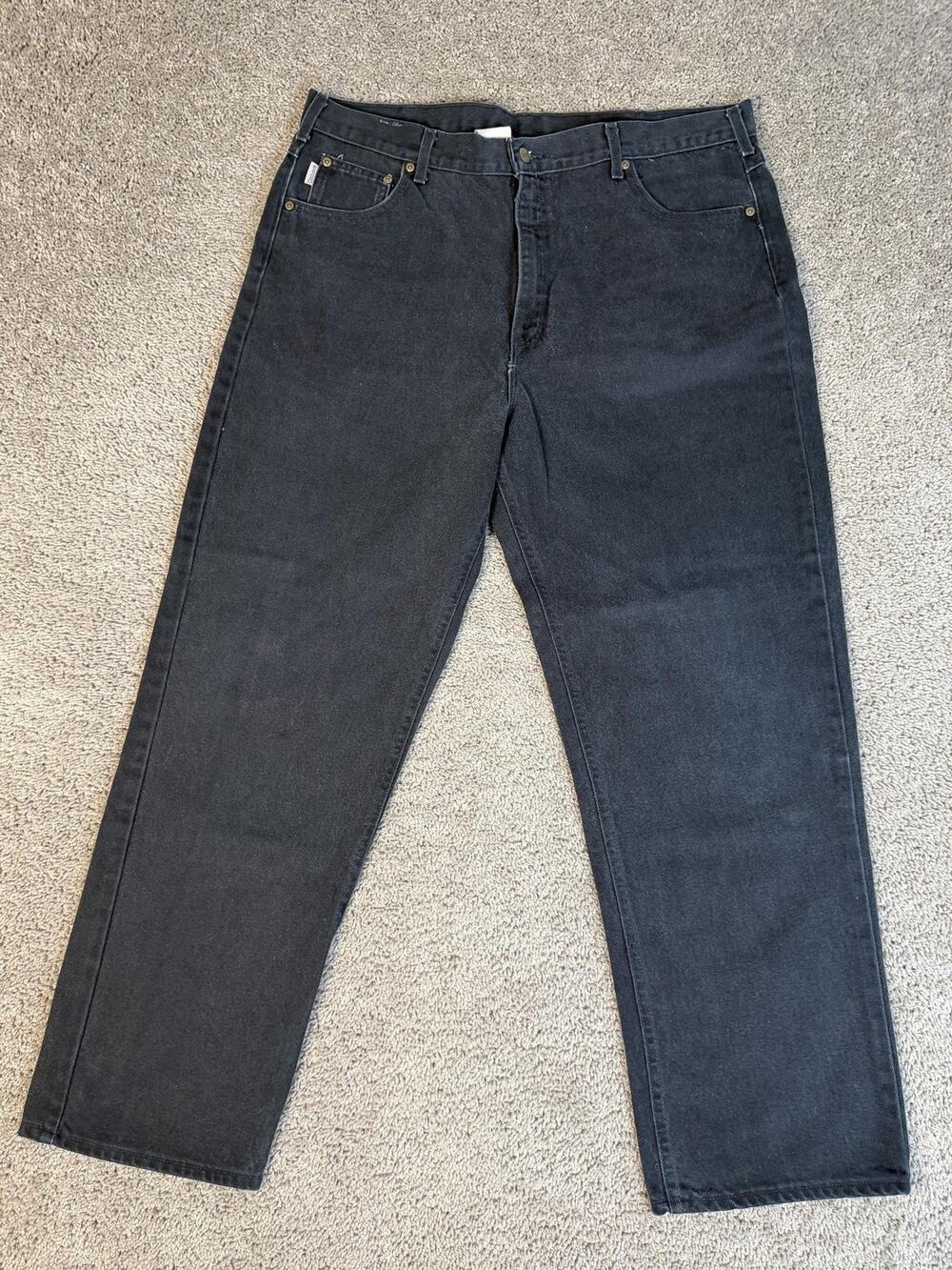 Carhartt Jeans Mens 38x32 Black Straight Relaxed Denim Cotton Pockets Workwear